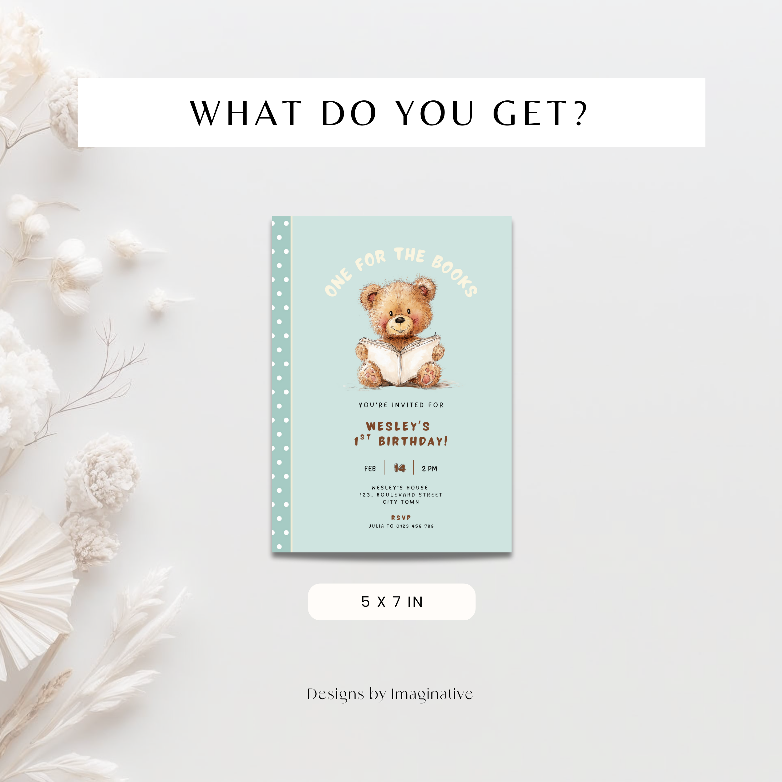 One For The Books 1st Birthday Invitation