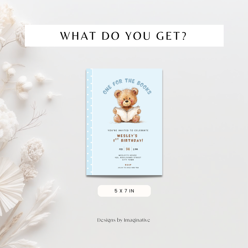 Blue Chapter One First Birthday Invitation Boys