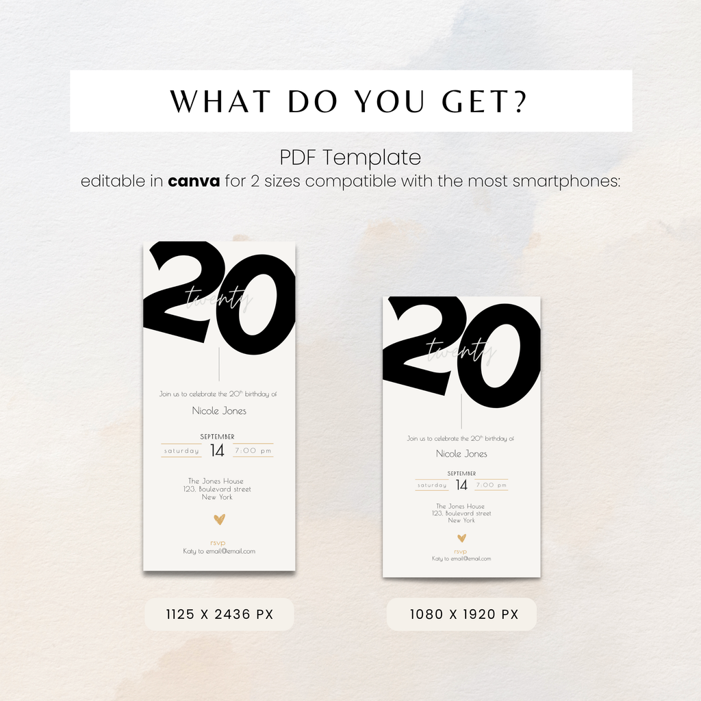 Modern 20th Birthday Invitation