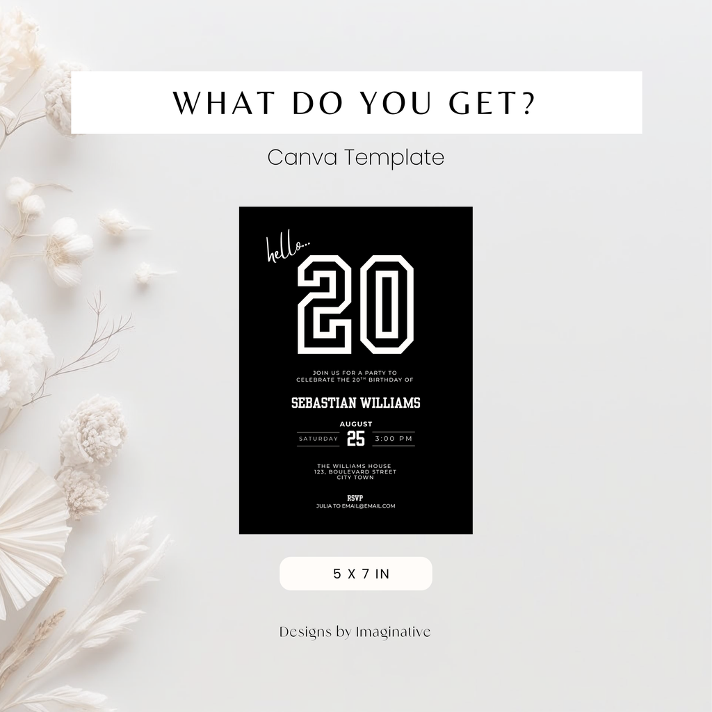 Black Sporty 20th Birthday Invitation