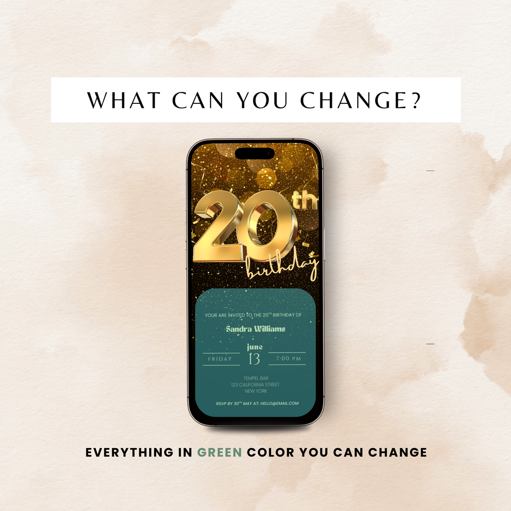 Golden 20th Birthday Invitation
