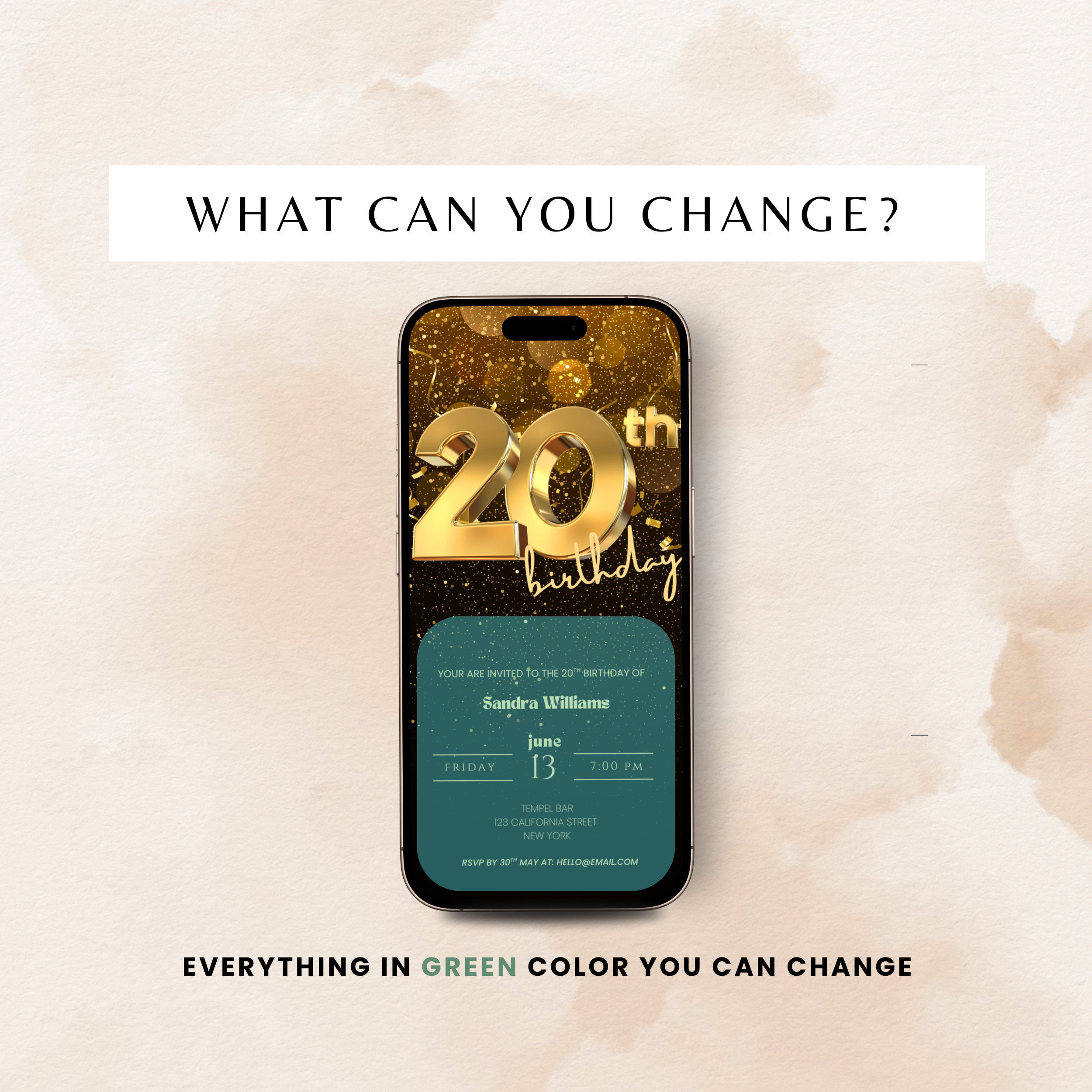 Golden 20th Birthday Invitation