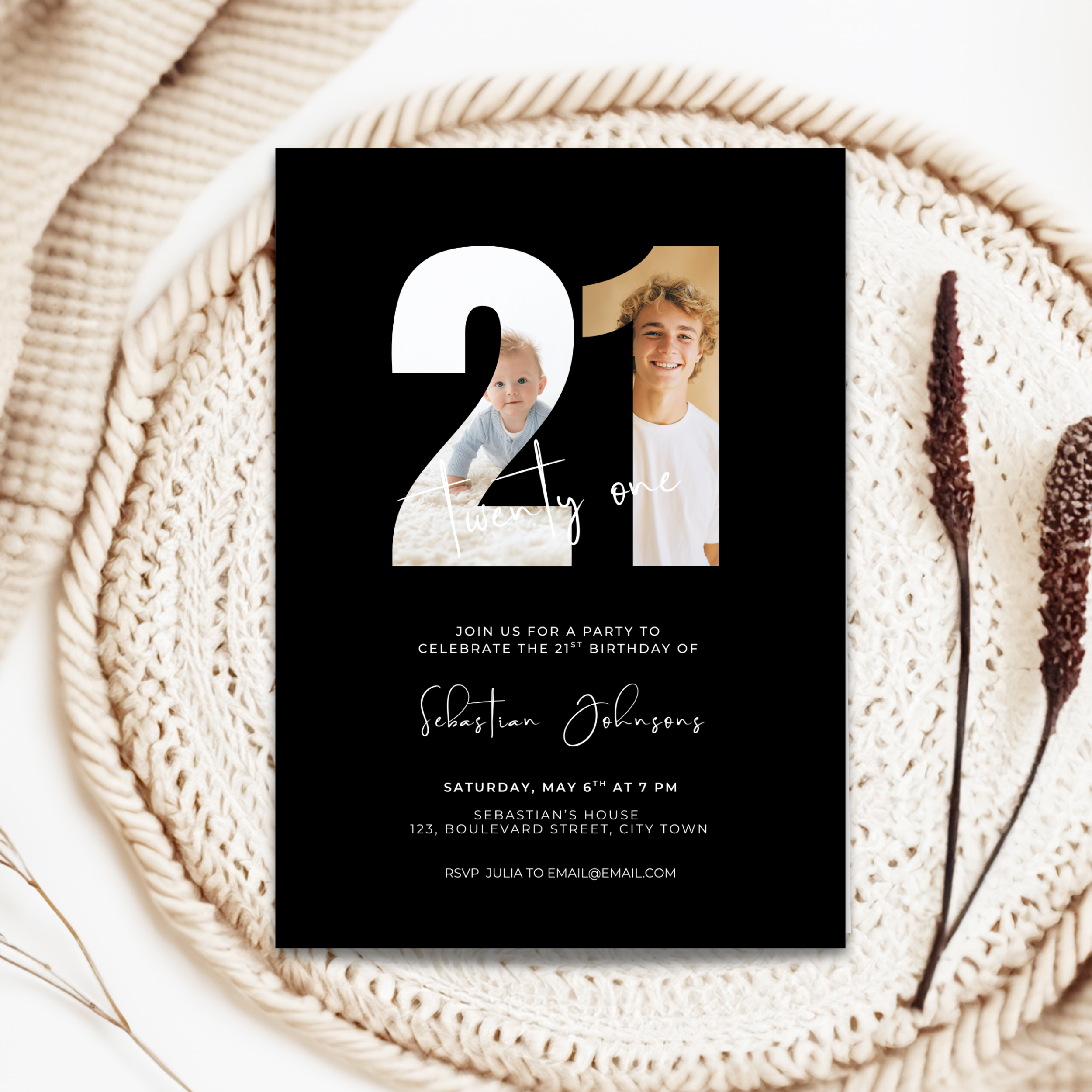 Photo 21st Birthday Invitation Template Boys