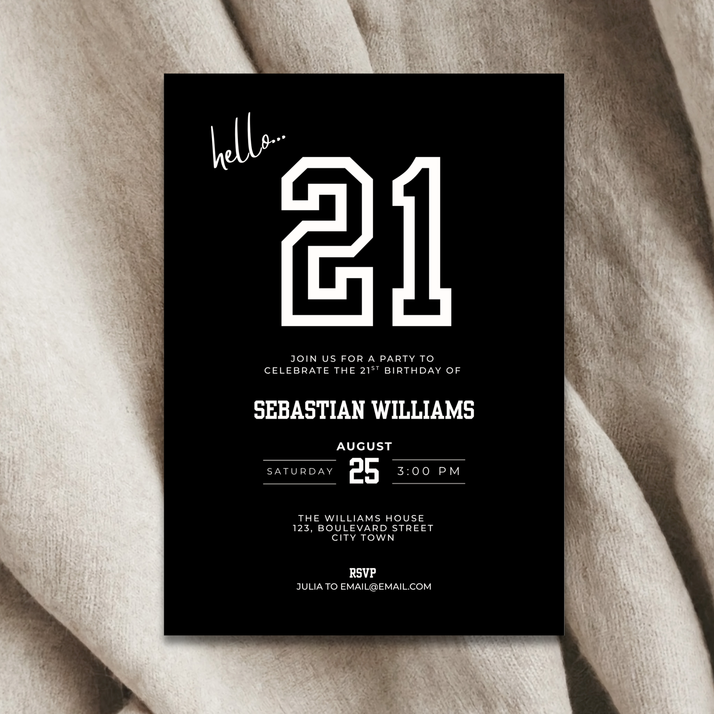 Black Sporty 21st Birthday Invitation