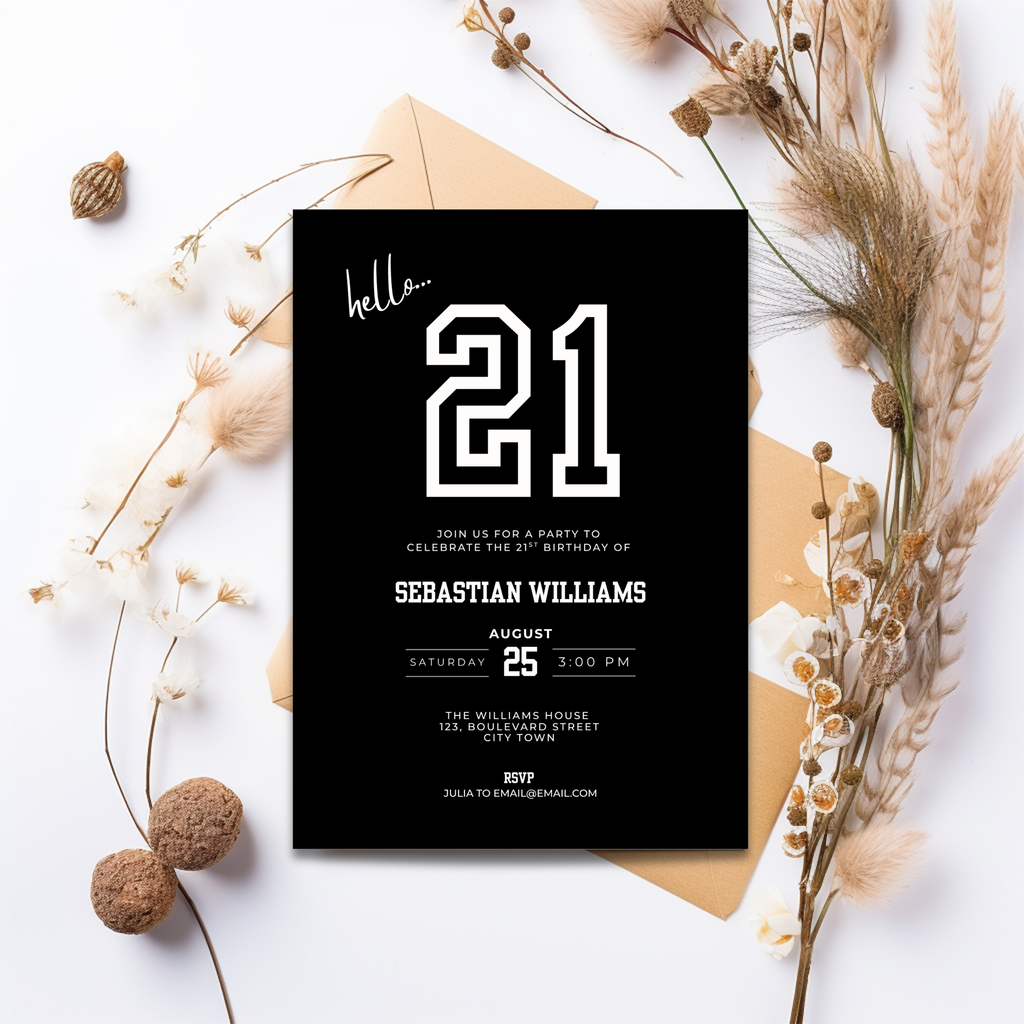 Black Sporty 21st Birthday Invitation