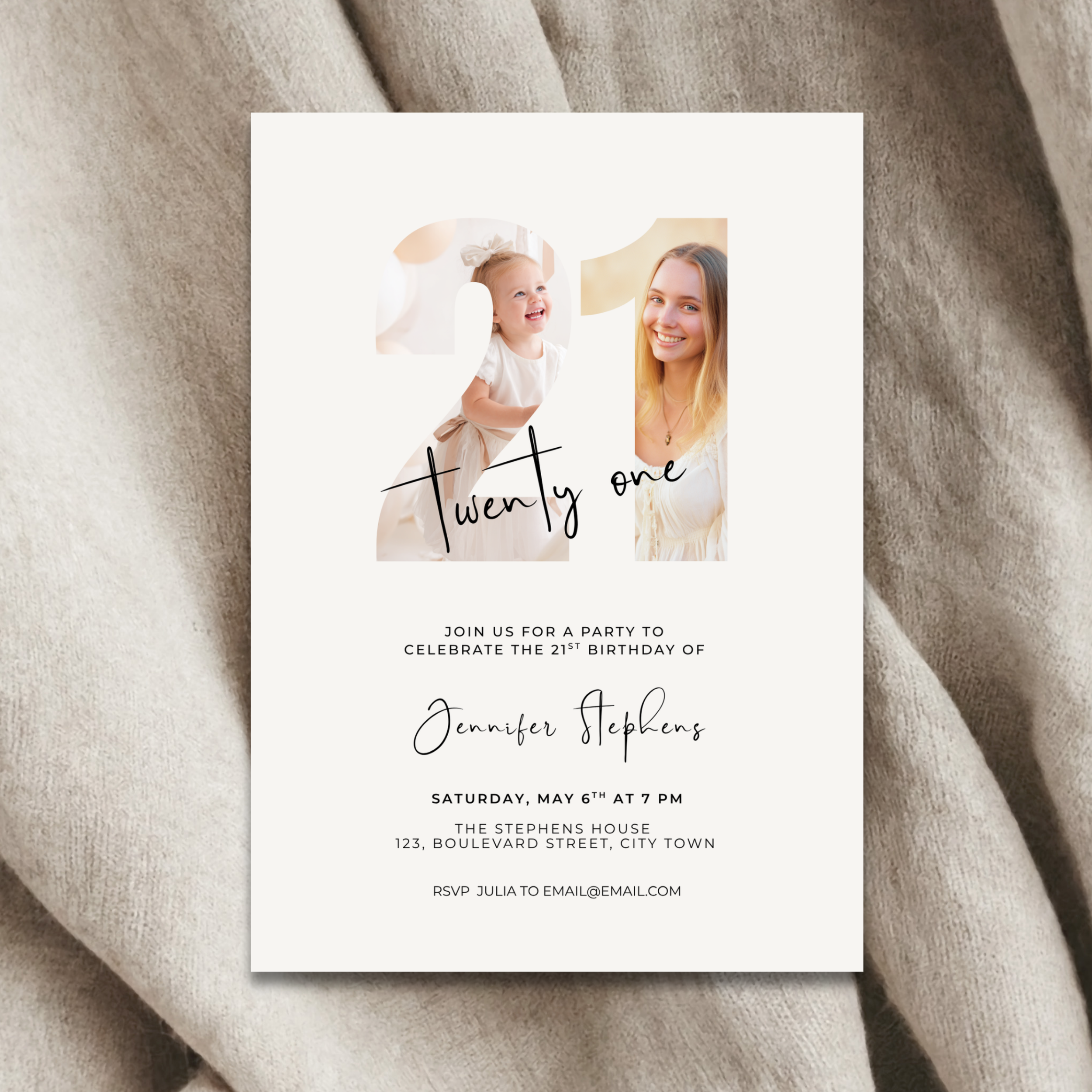 Elegant Photo 21st Birthday Invitation Template
