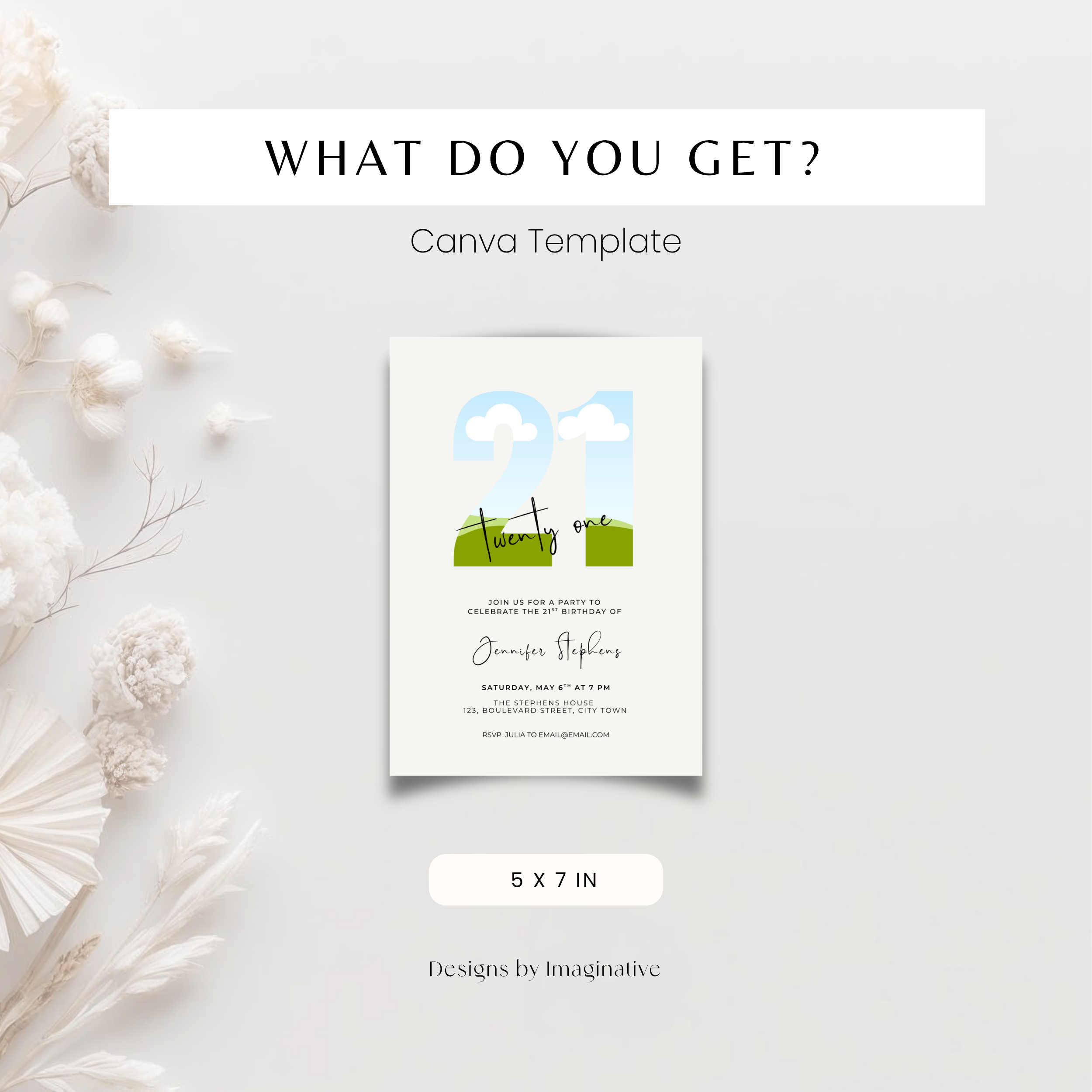 Elegant Photo 21st Birthday Invitation Template