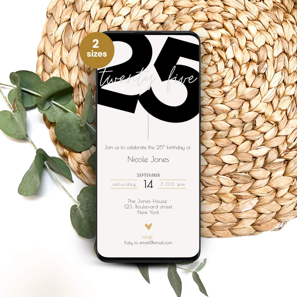 Minimal Stylish 25th Birthday Invitation
