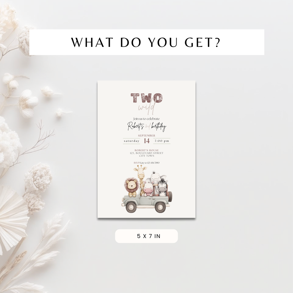 Boho Two Wild Safari Birthday Invitation