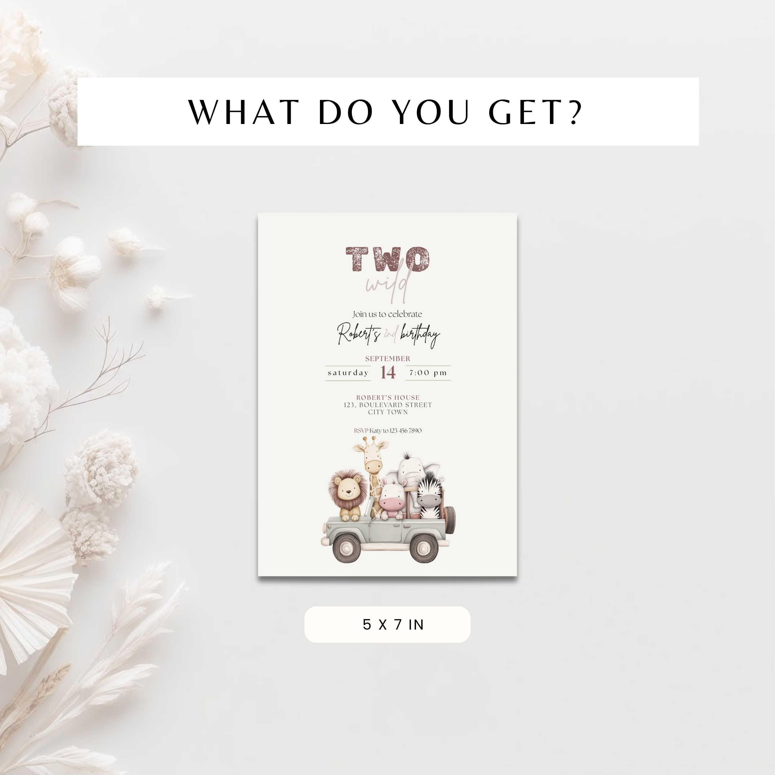 Boho Two Wild Safari Birthday Invitation