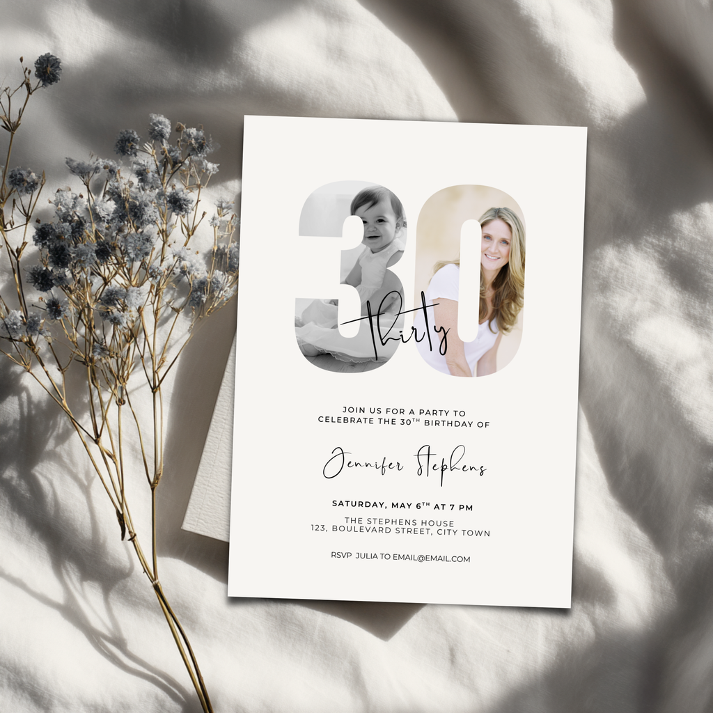 Elegant Photo 30th Birthday Invitation Template