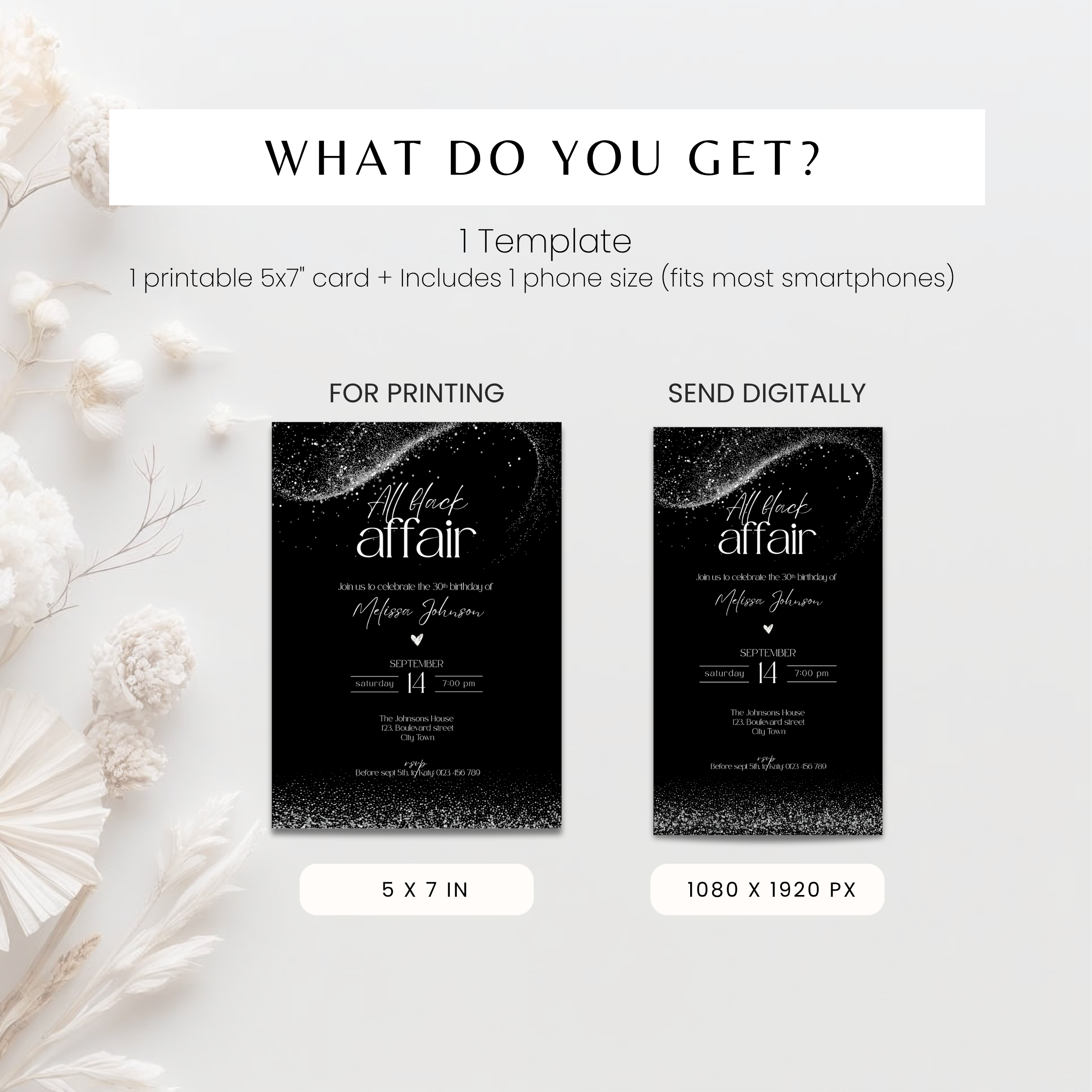 Chic All Black Affair Adult Birthday Invitation