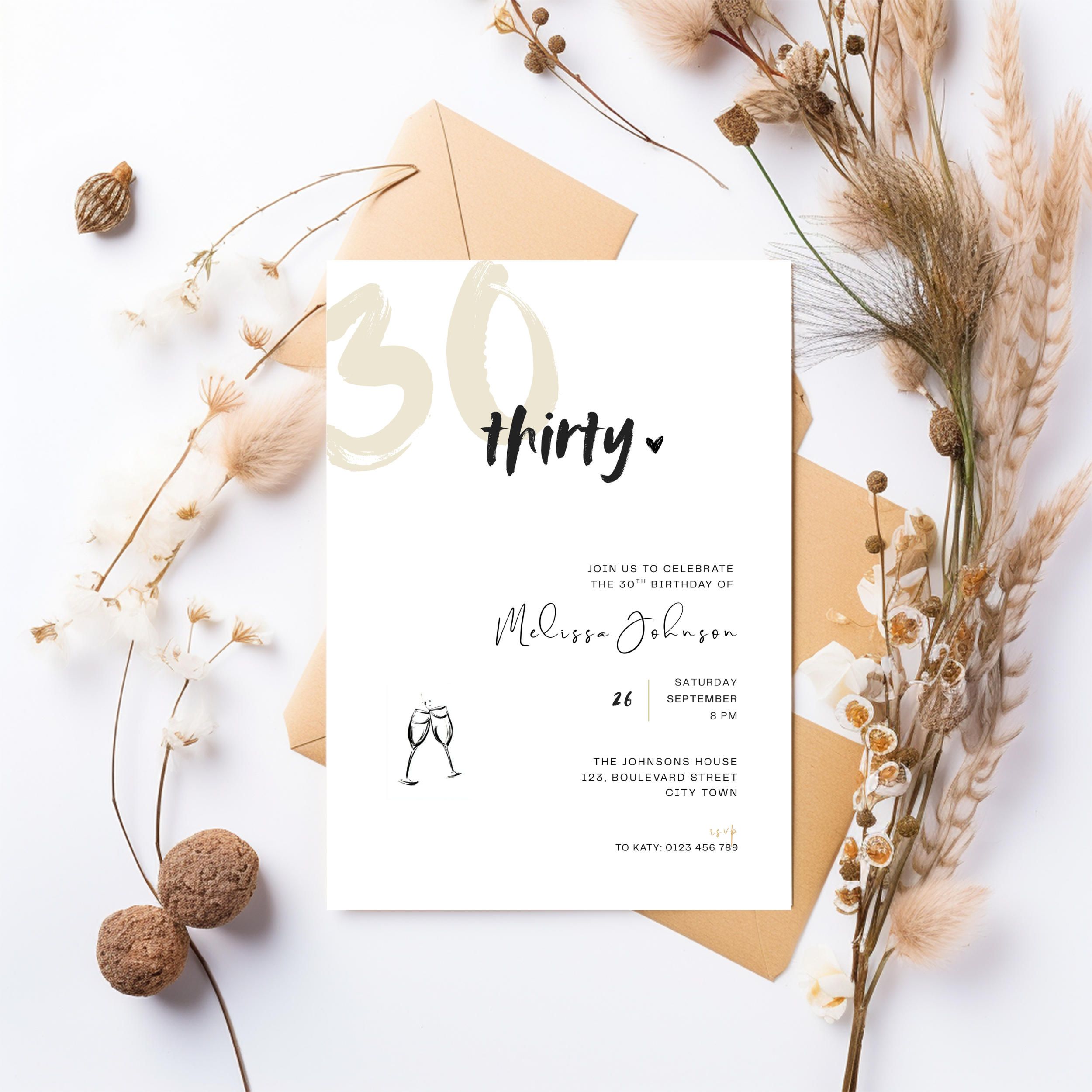 Modern 30th Birthday Invitation