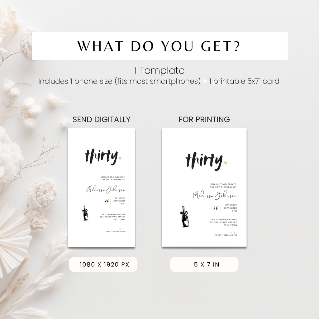 Modern Simple 30th Birthday Invitations