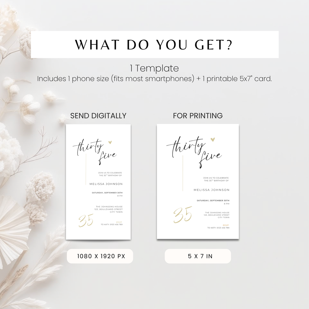 Modern Elegant 35th Birthday Invitation