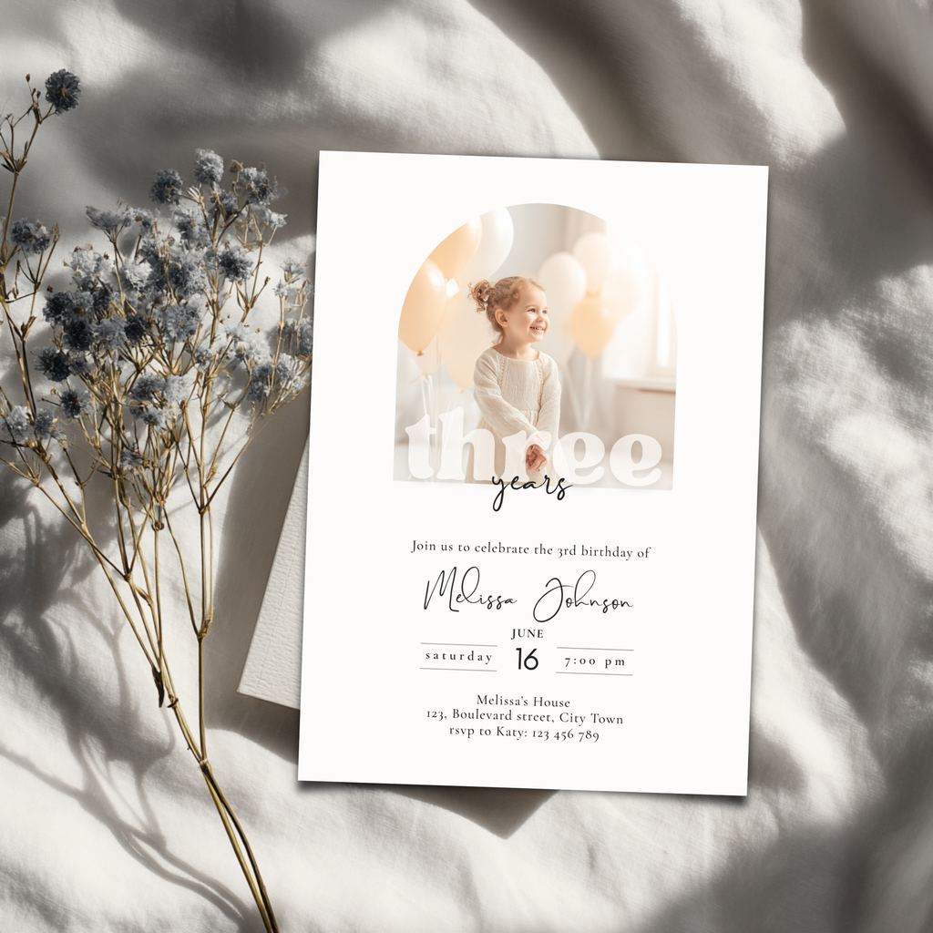 Minimal 3rd Birthday Invitation with Photo