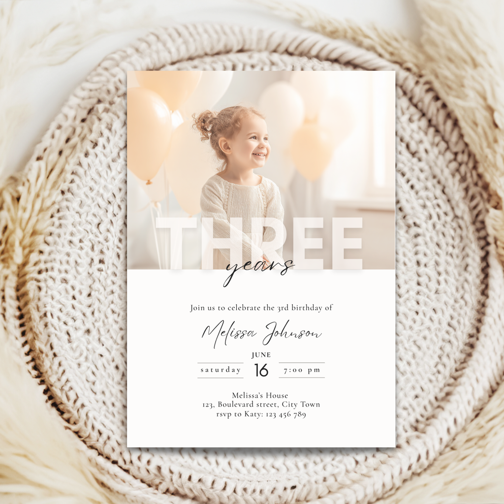 3rd Birthday Invitation Photo Boy or Girl