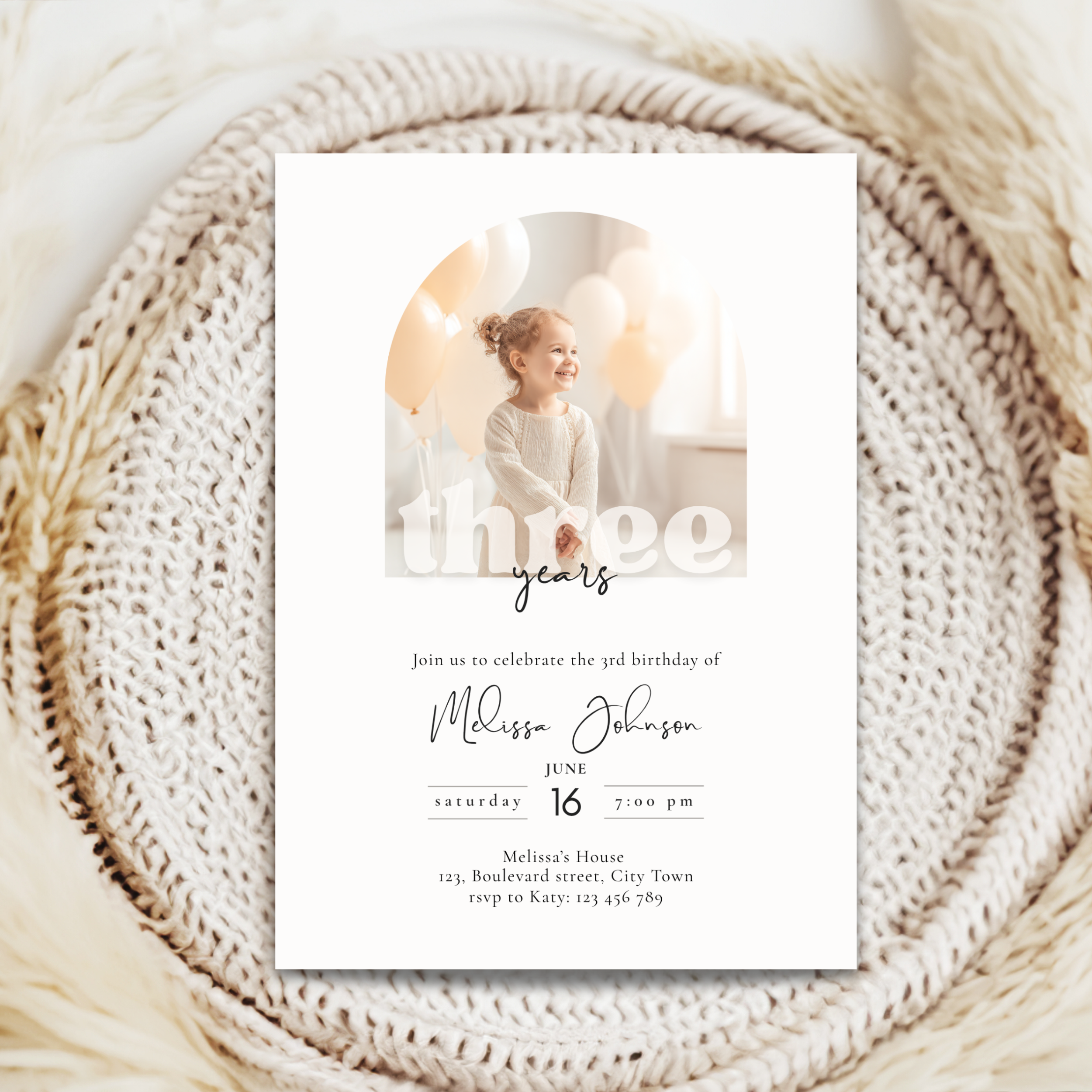 Minimal 3rd Birthday Invitation with Photo