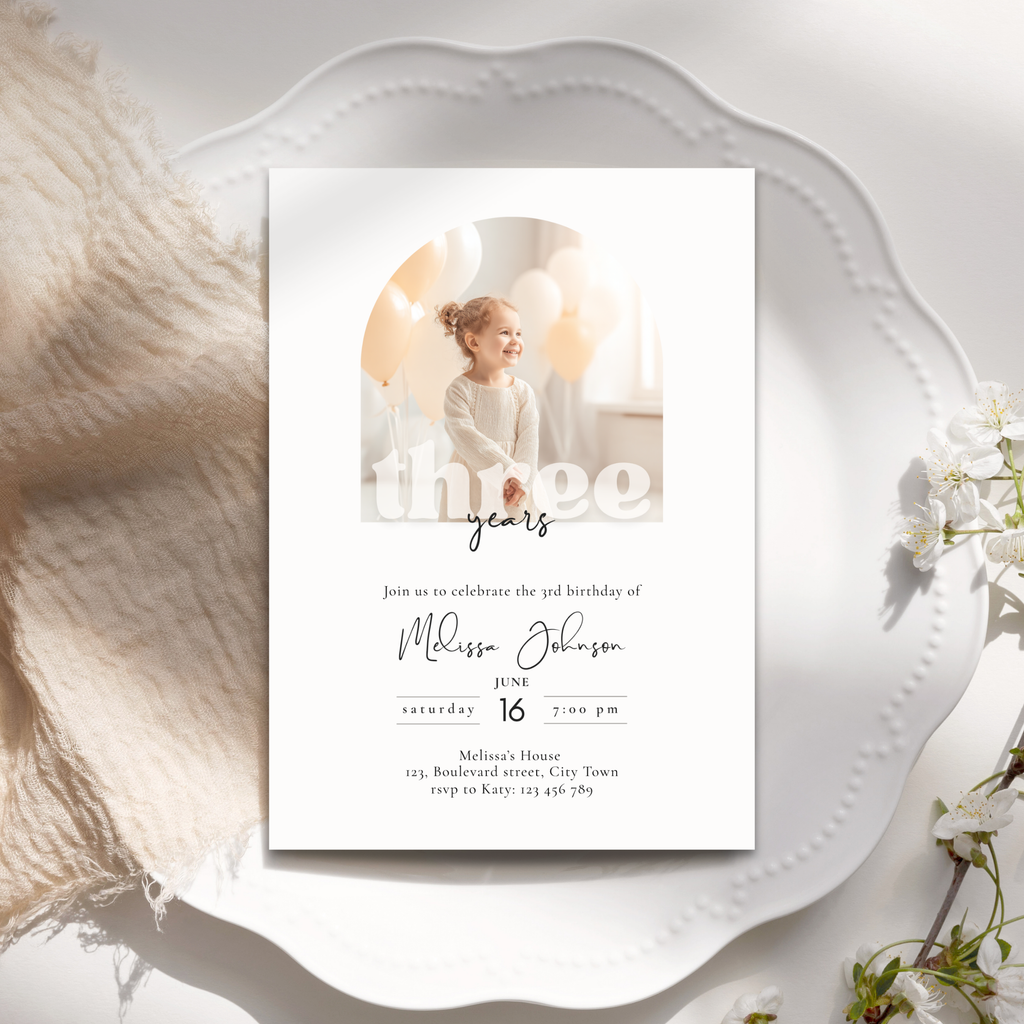 Minimal 3rd Birthday Invitation with Photo