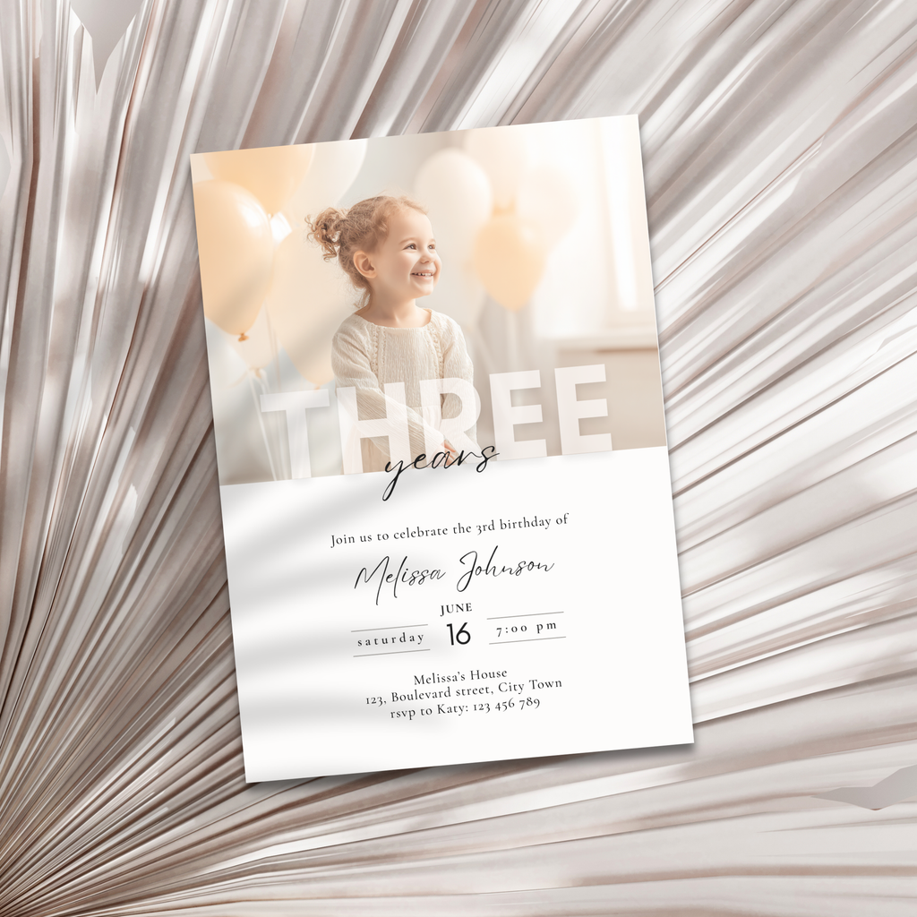 3rd Birthday Invitation Photo Boy or Girl
