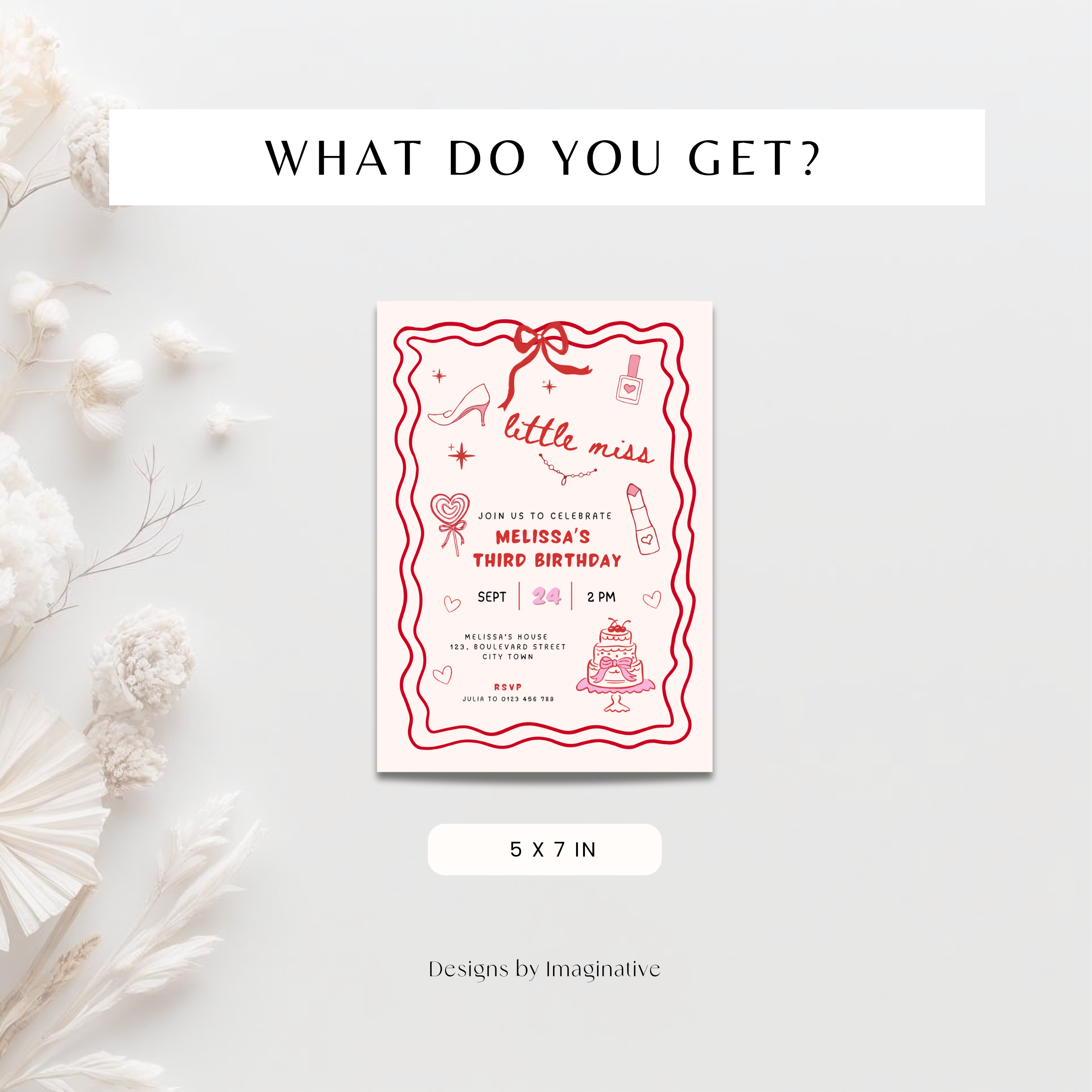 Pink Little Miss 3rd Birthday Invitation Template Girls