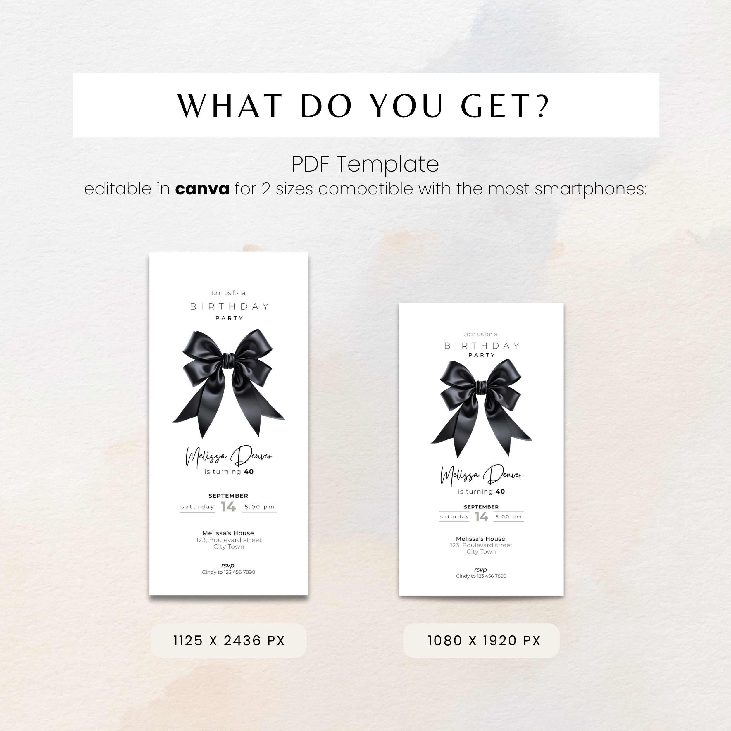 Black Bow 40th Birthday Invitation for Women