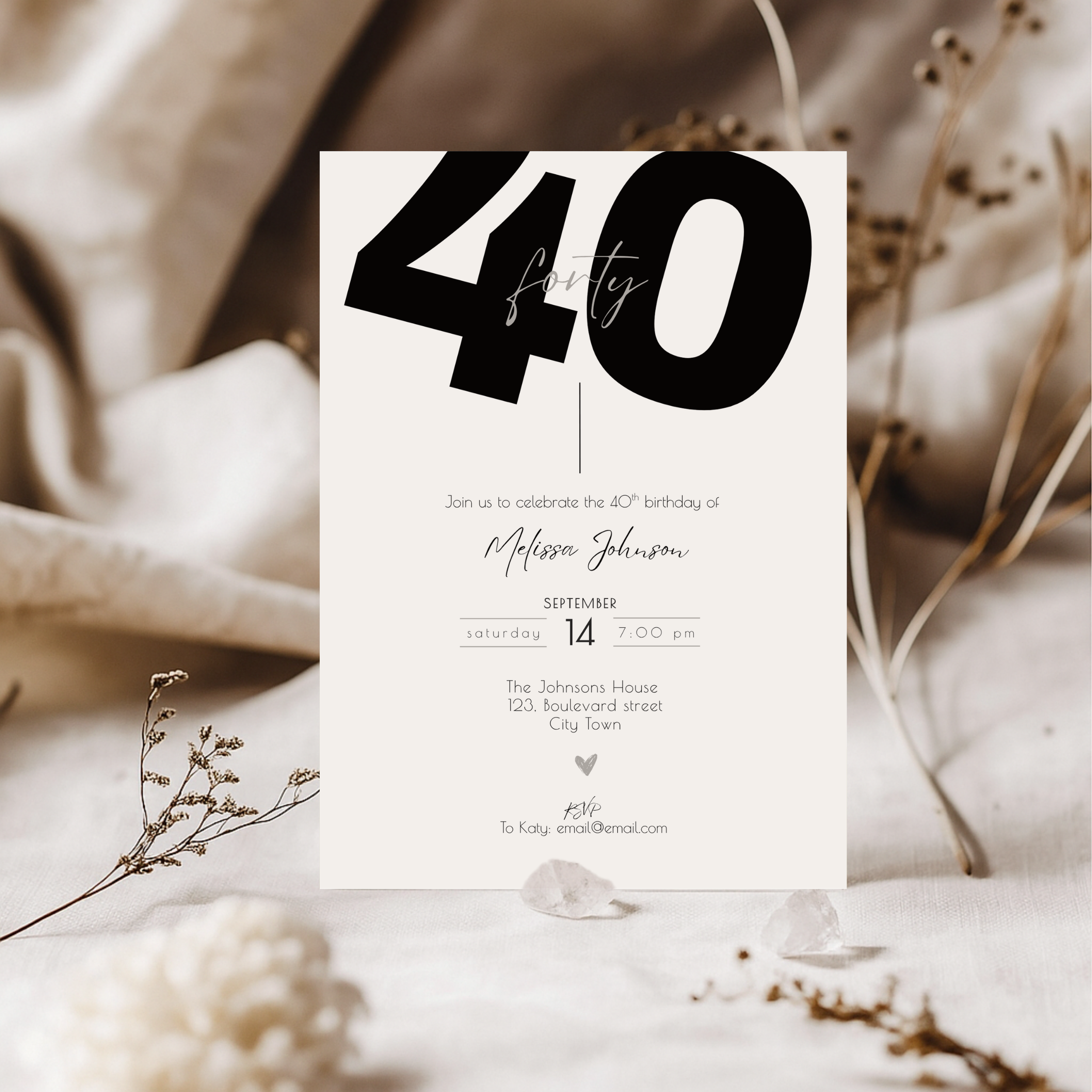 Minimal 40th Birthday Invitation Card Bold Typo