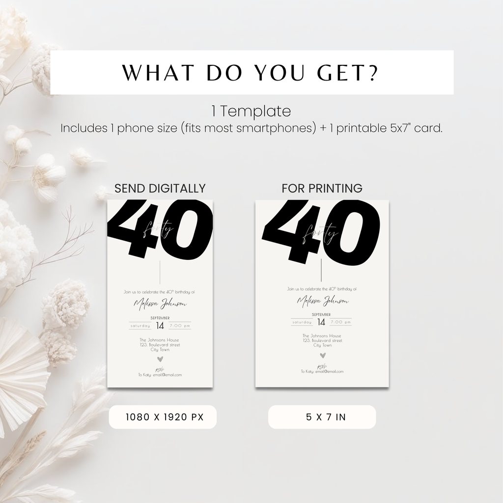 Minimal 40th Birthday Invitation Card Bold Typo