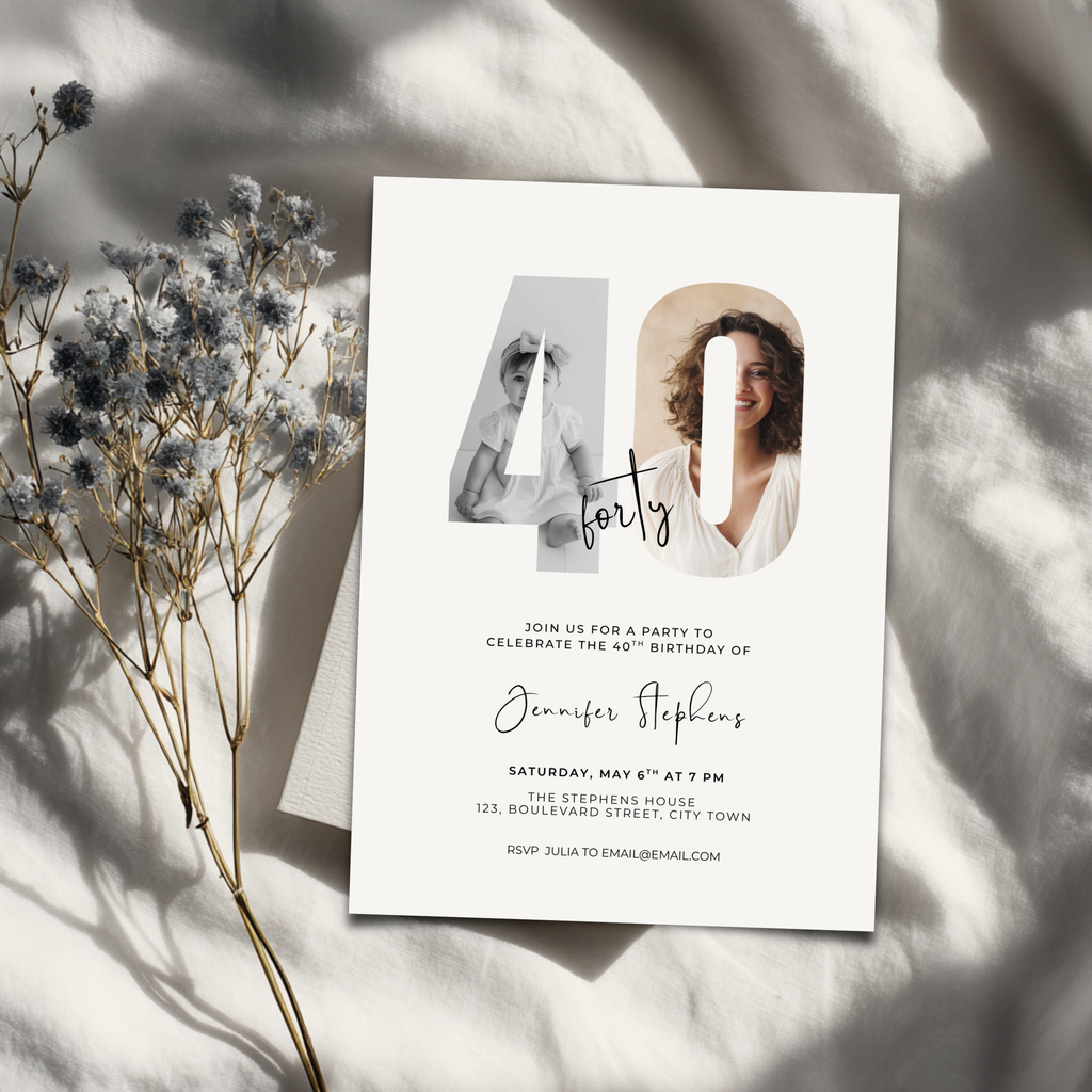 Elegant Photo 40th Birthday Invitation Template