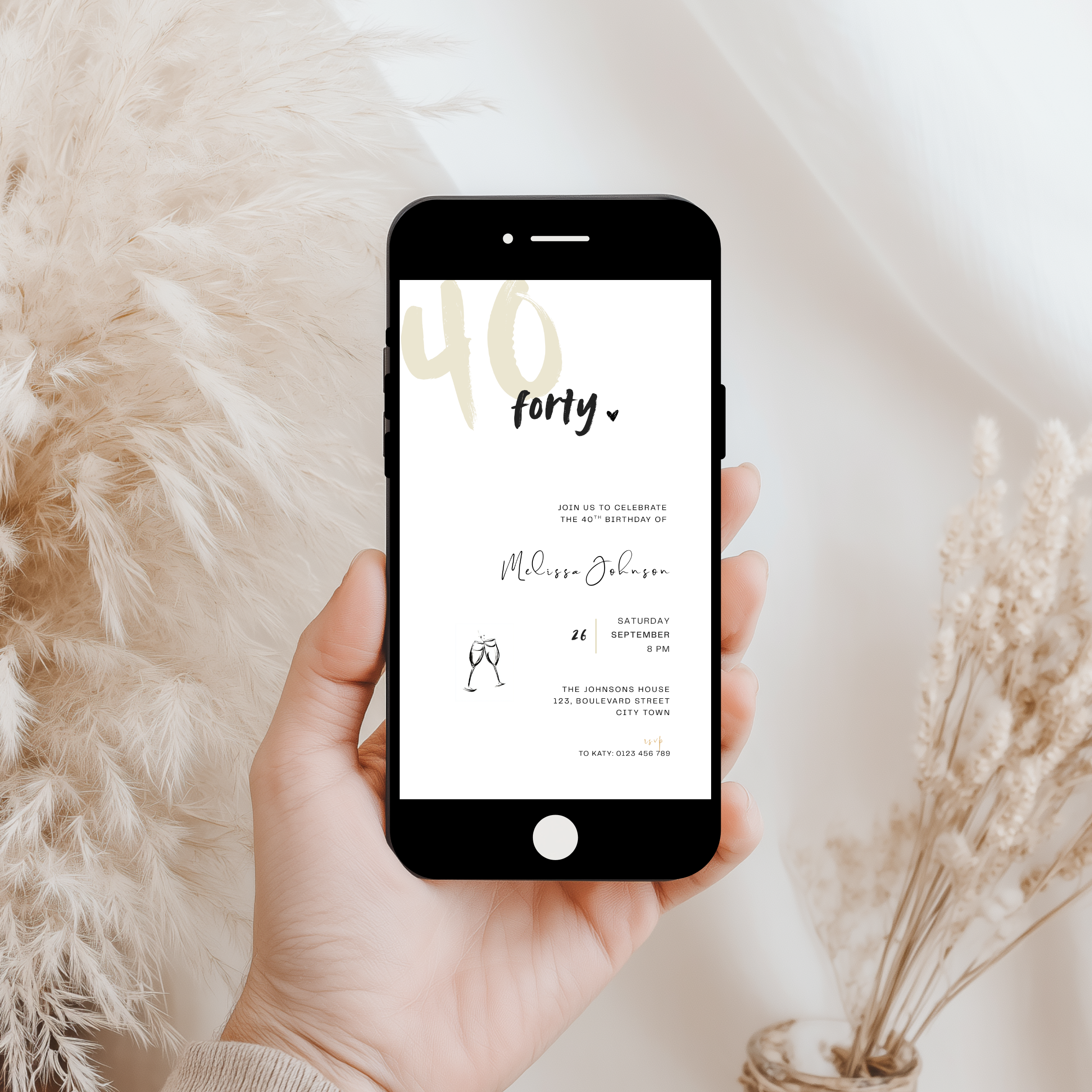 Elegant Minimal 40th Birthday Invitation