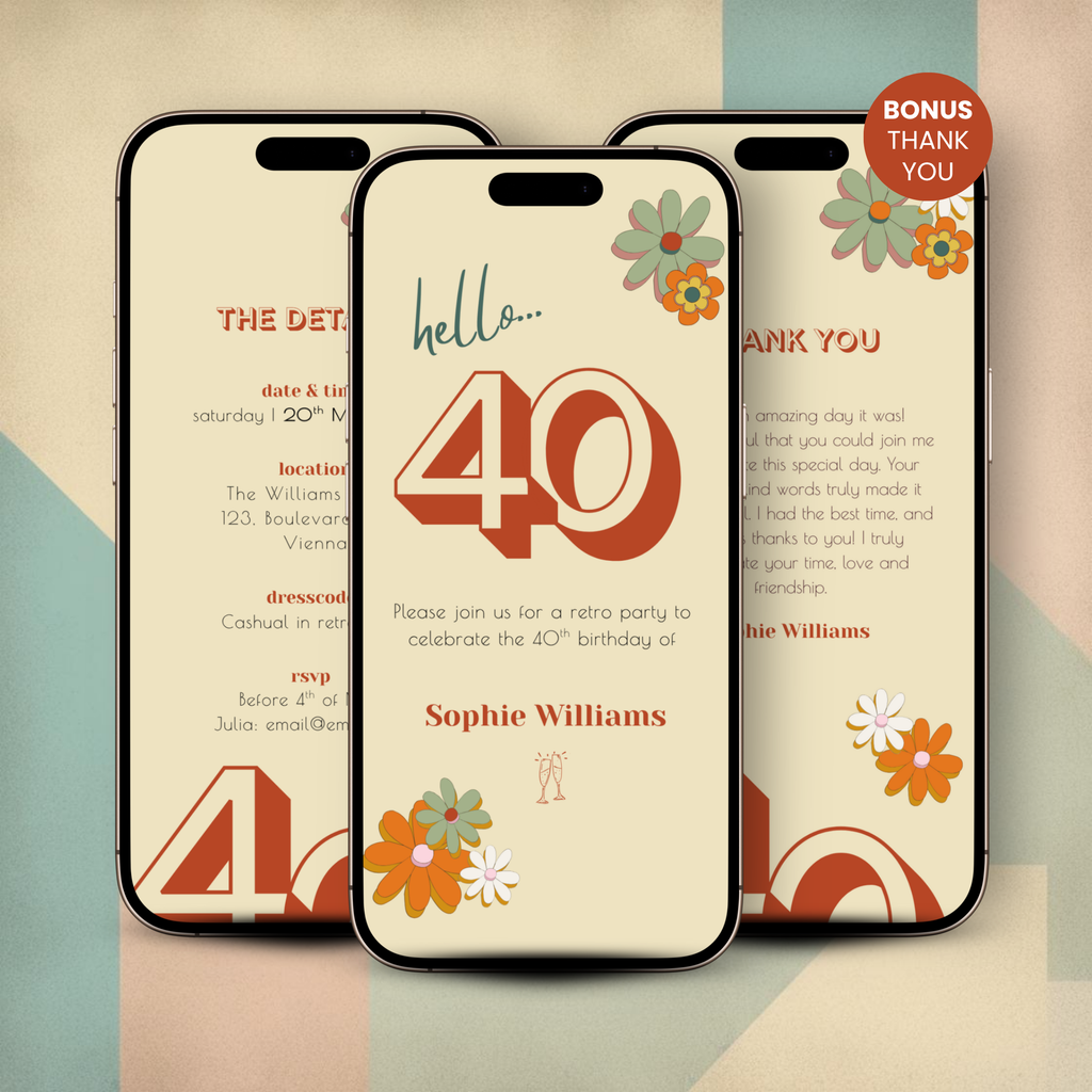 Retro vintage 40th Birthday Invitation