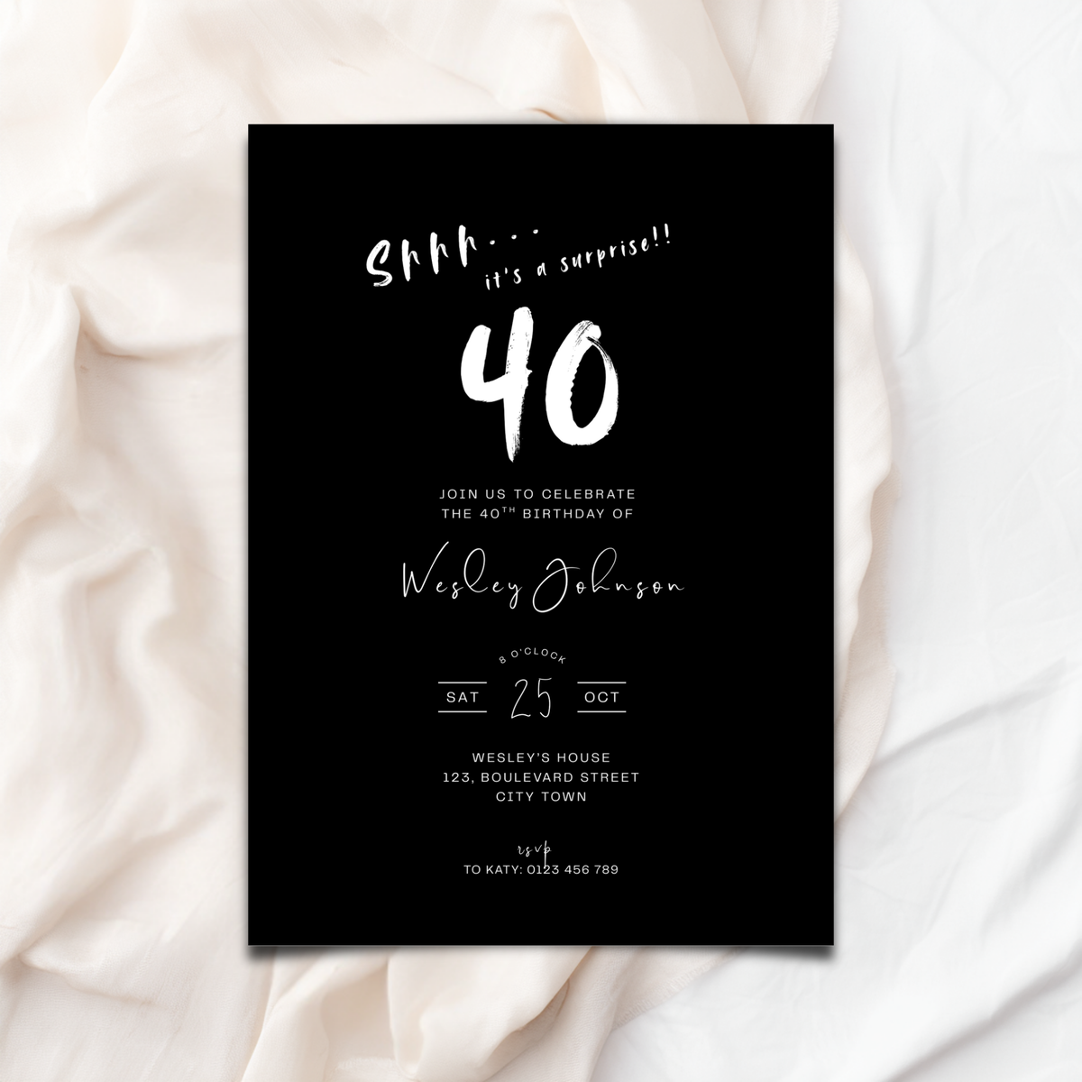 Black Surprise 40th Birthday Invitation Men Template – image 1