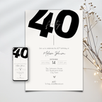 40th birthday invitation card with digital mockup on a white background