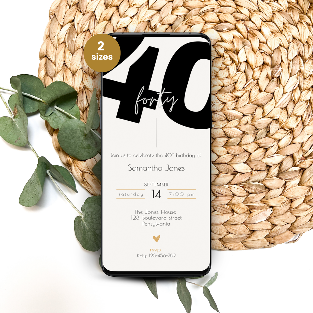 Modern 40th Birthday Invitation