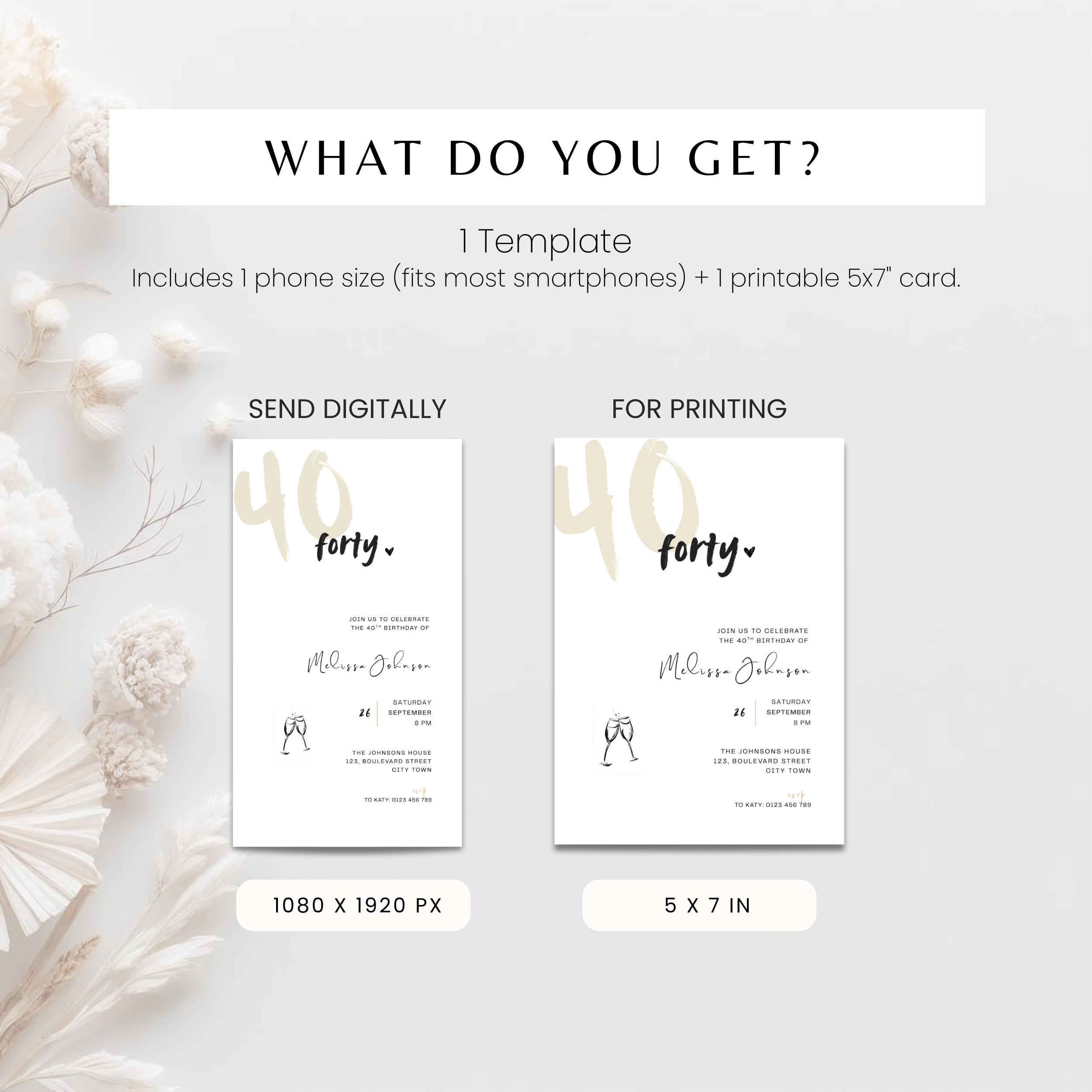 Elegant Minimal 40th Birthday Invitation