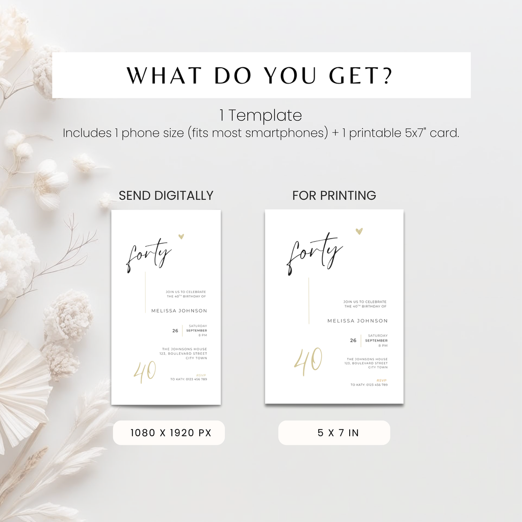Elegant Calligraphy 40th Birthday Invitation