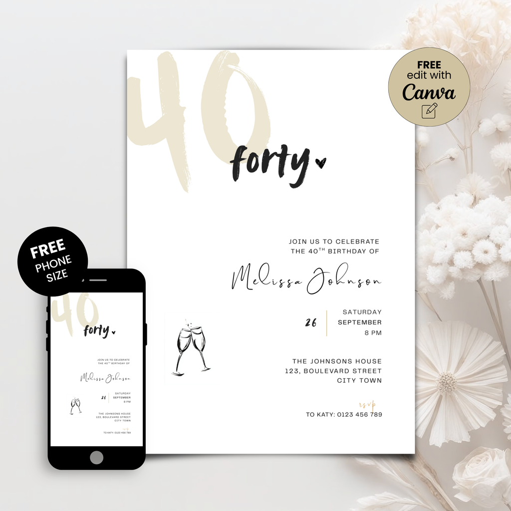 Elegant Minimal 40th Birthday Invitation