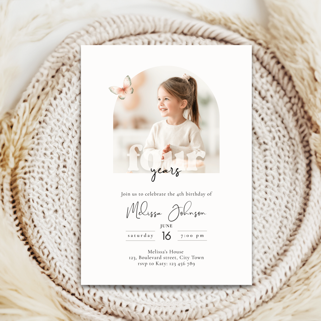Minimal 4th Birthday Invitation with Photo