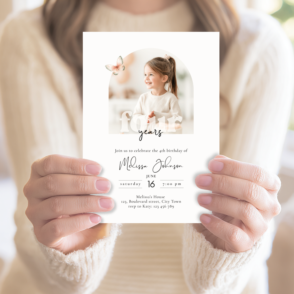 Minimal 4th Birthday Invitation with Photo