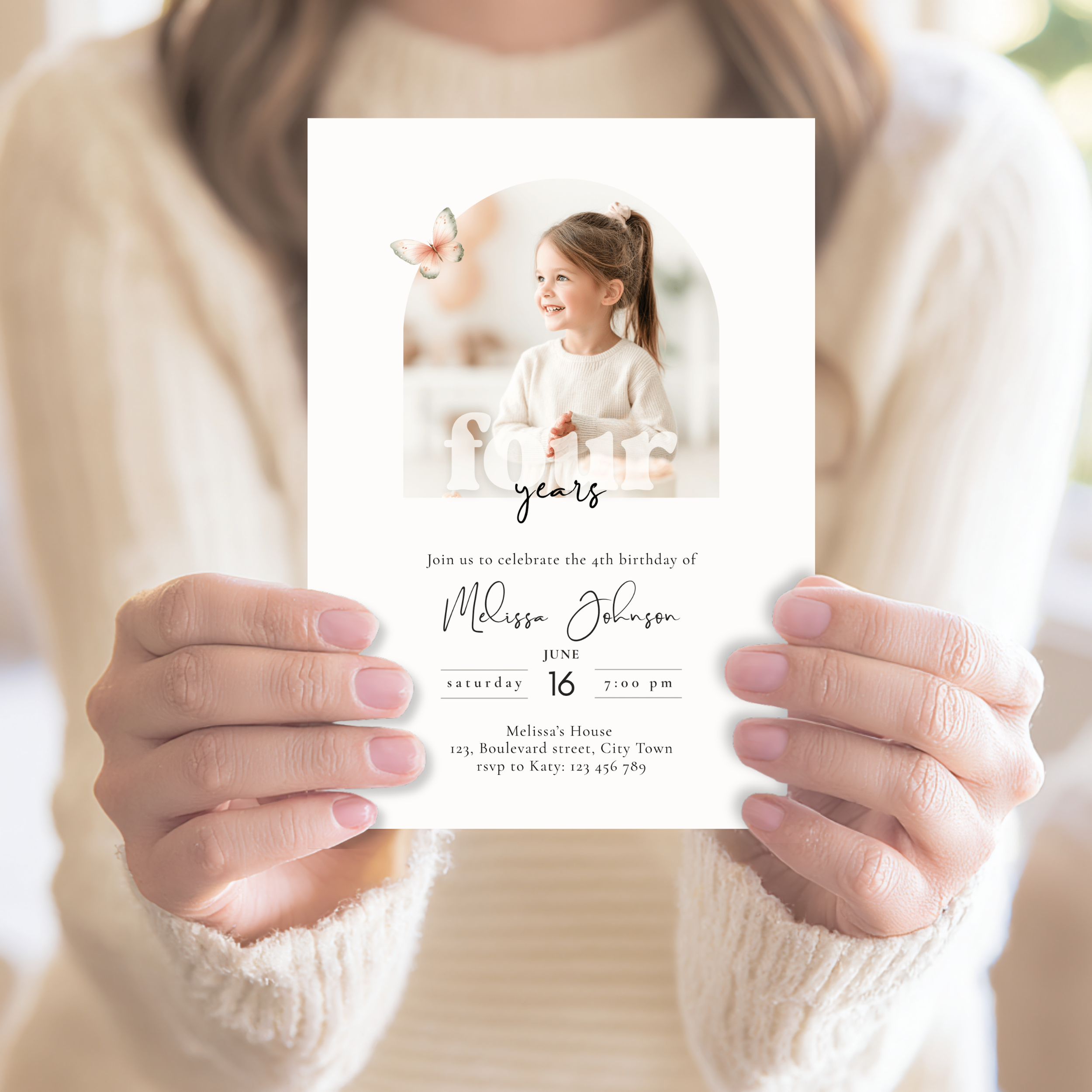Minimal 4th Birthday Invitation with Photo