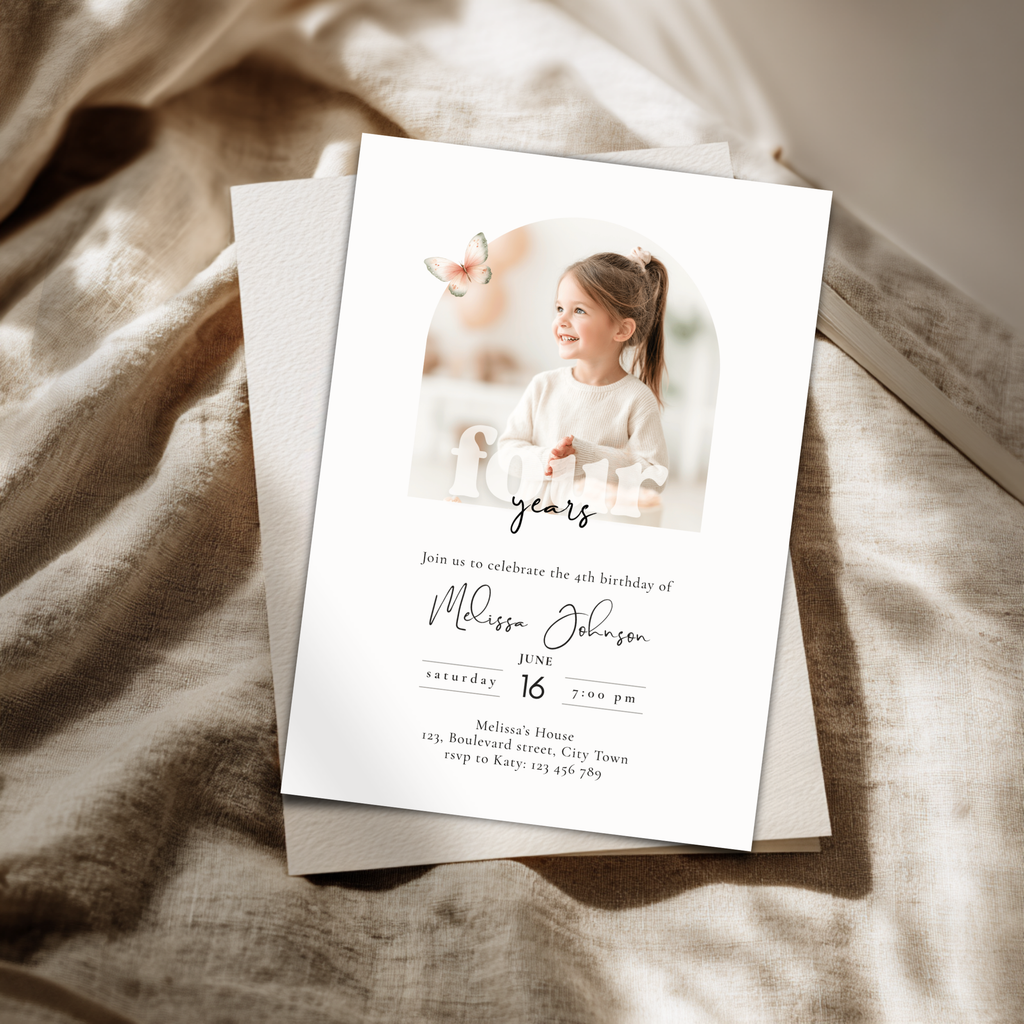 Minimal 4th Birthday Invitation with Photo