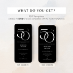 Two smartphone screens displaying a birthday invitation template with editable text.