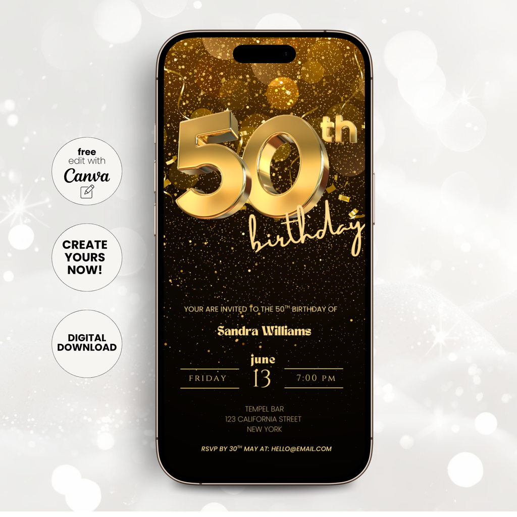 Golden 50th Birthday Invitation
