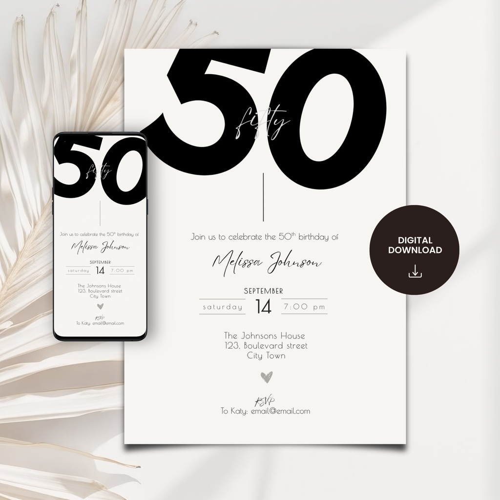 50th Birthday Invitation Template Bold Typography