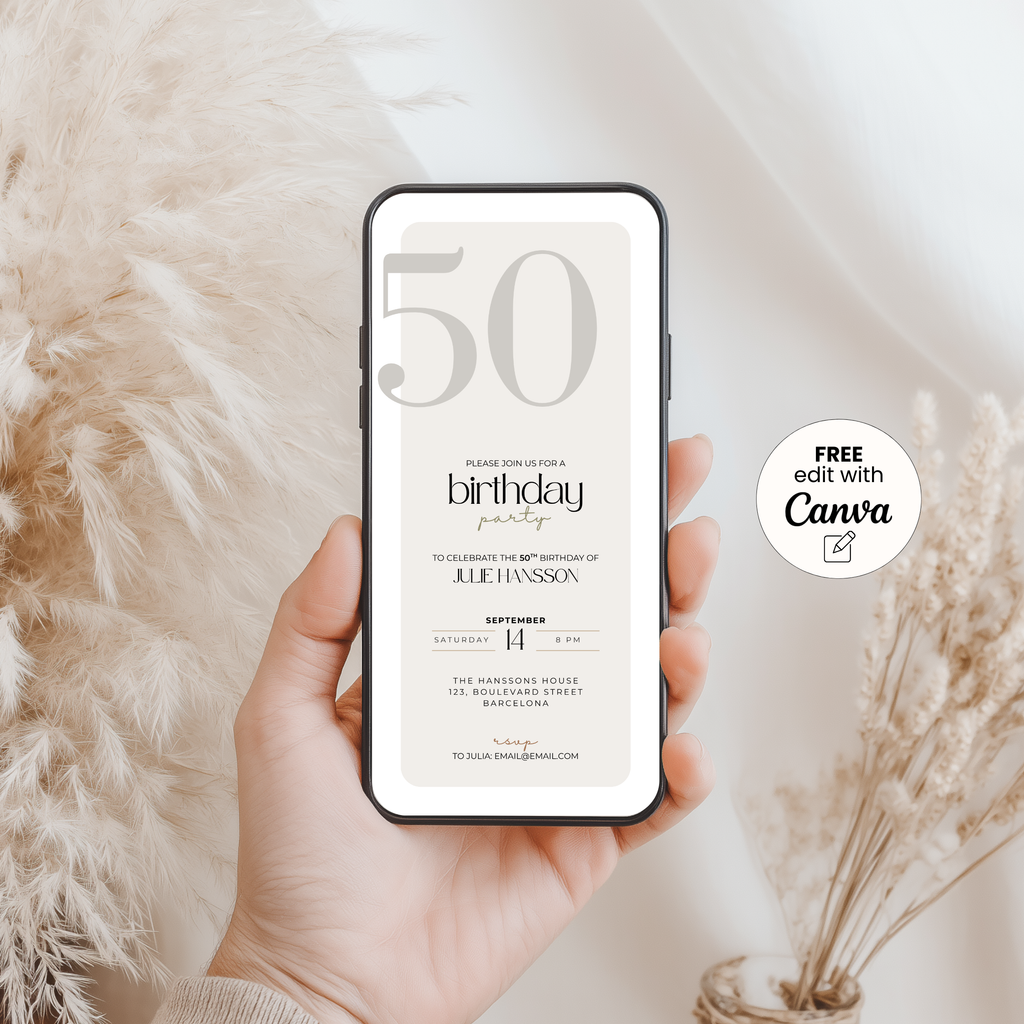 Minimal Elegant 50th Birthday Invitation Beige