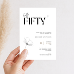 Drawn Line Flower Minimal 50th Birthday Invitation