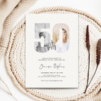 50th birthday party invitation card on a woven surface with decorative elements