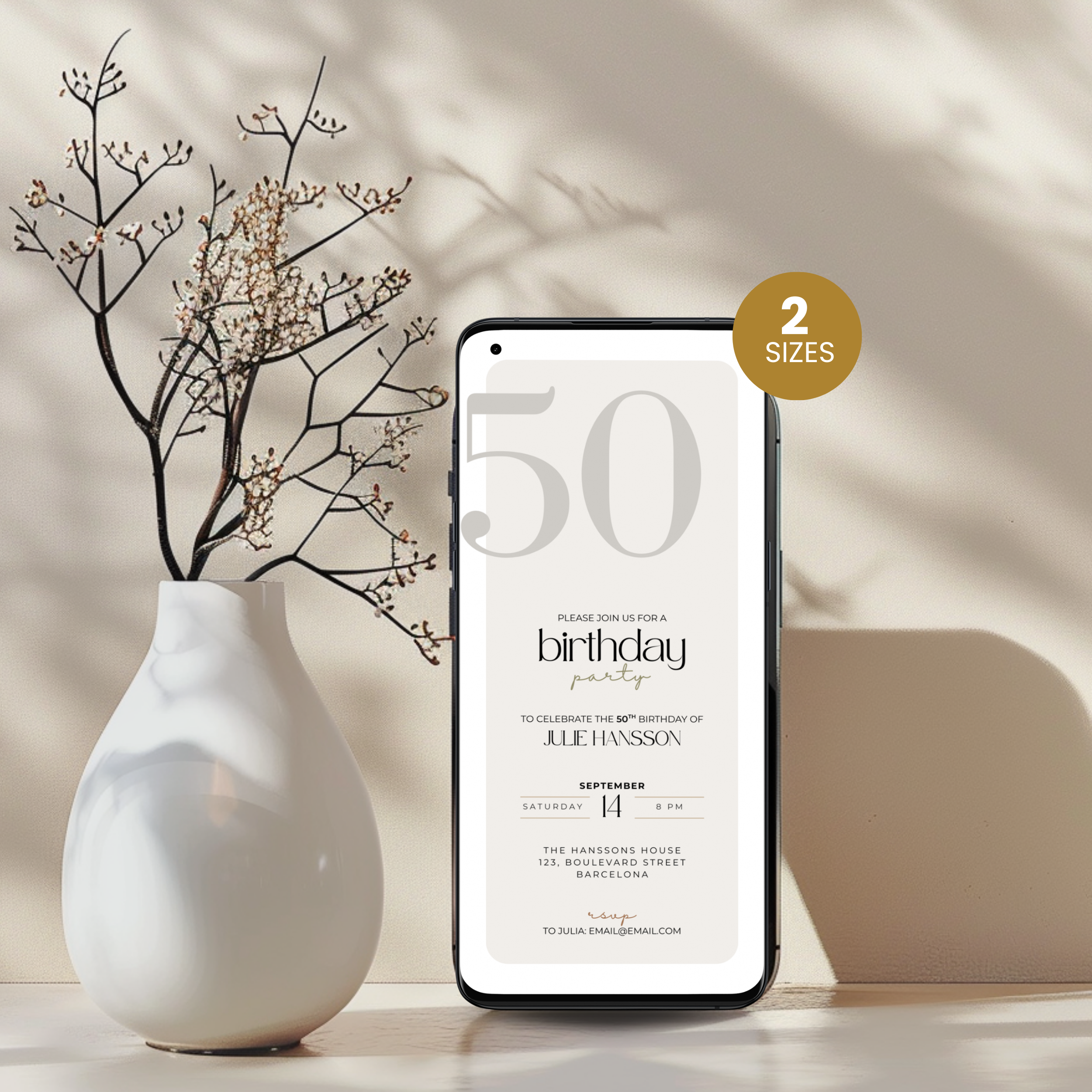 Minimal Elegant 50th Birthday Invitation Beige