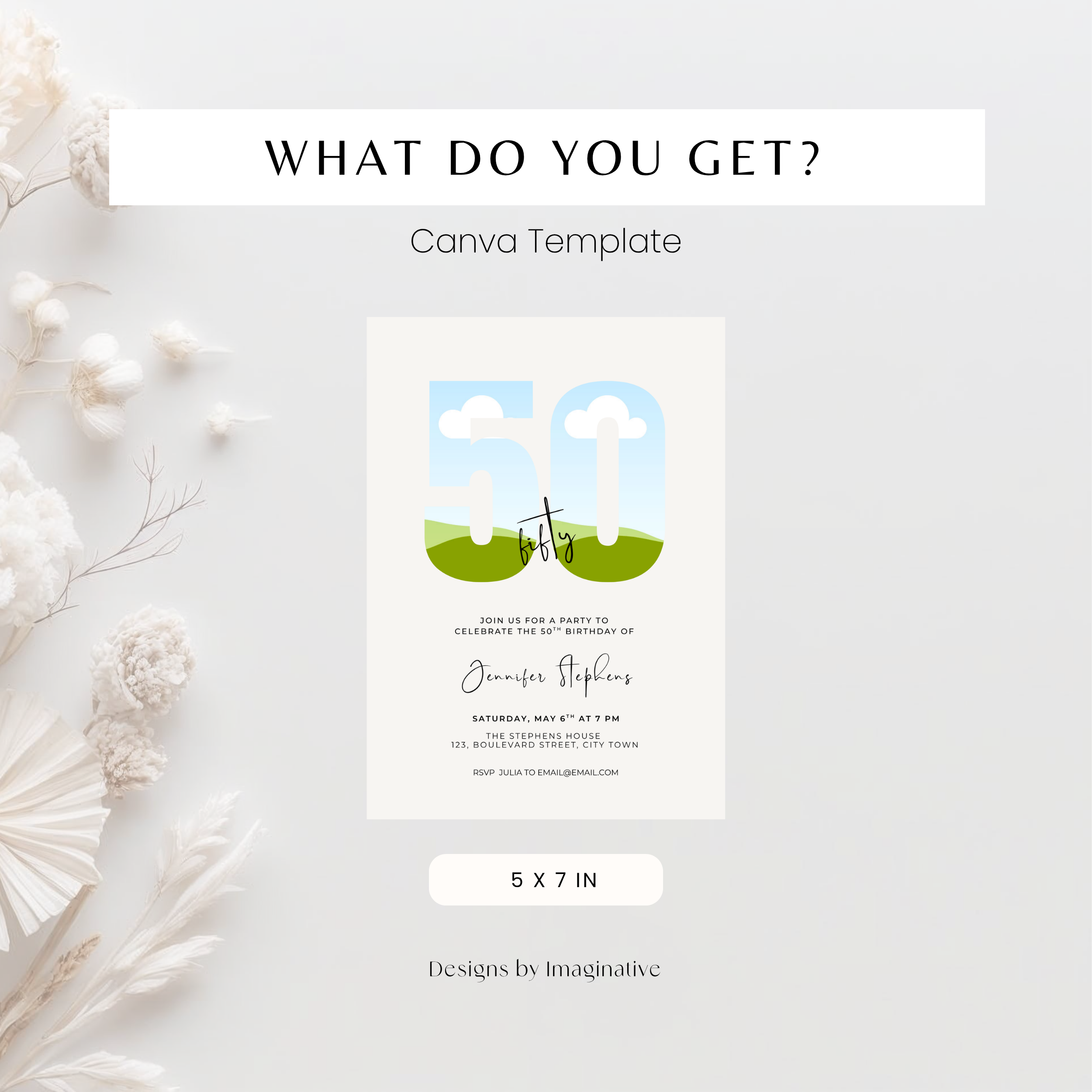 Elegant Photo 50th Birthday Invitation Template