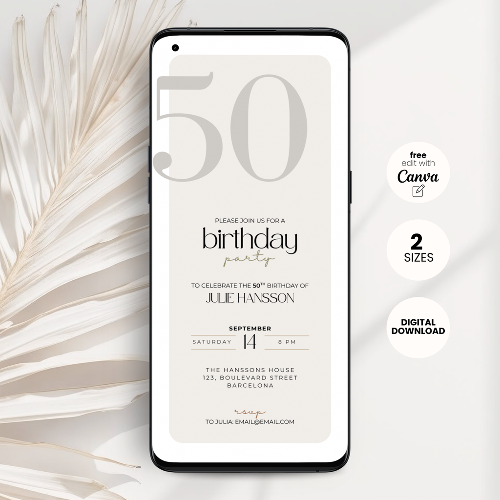 Minimal Elegant 50th Birthday Invitation Beige